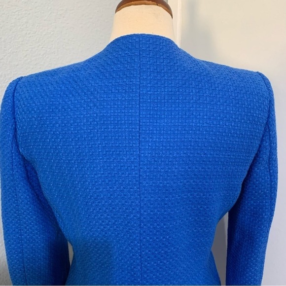 Zara Women Blue High Neck Double Breasted Textured Tailored Cotton Blazer Size M - Picture 12 of 17